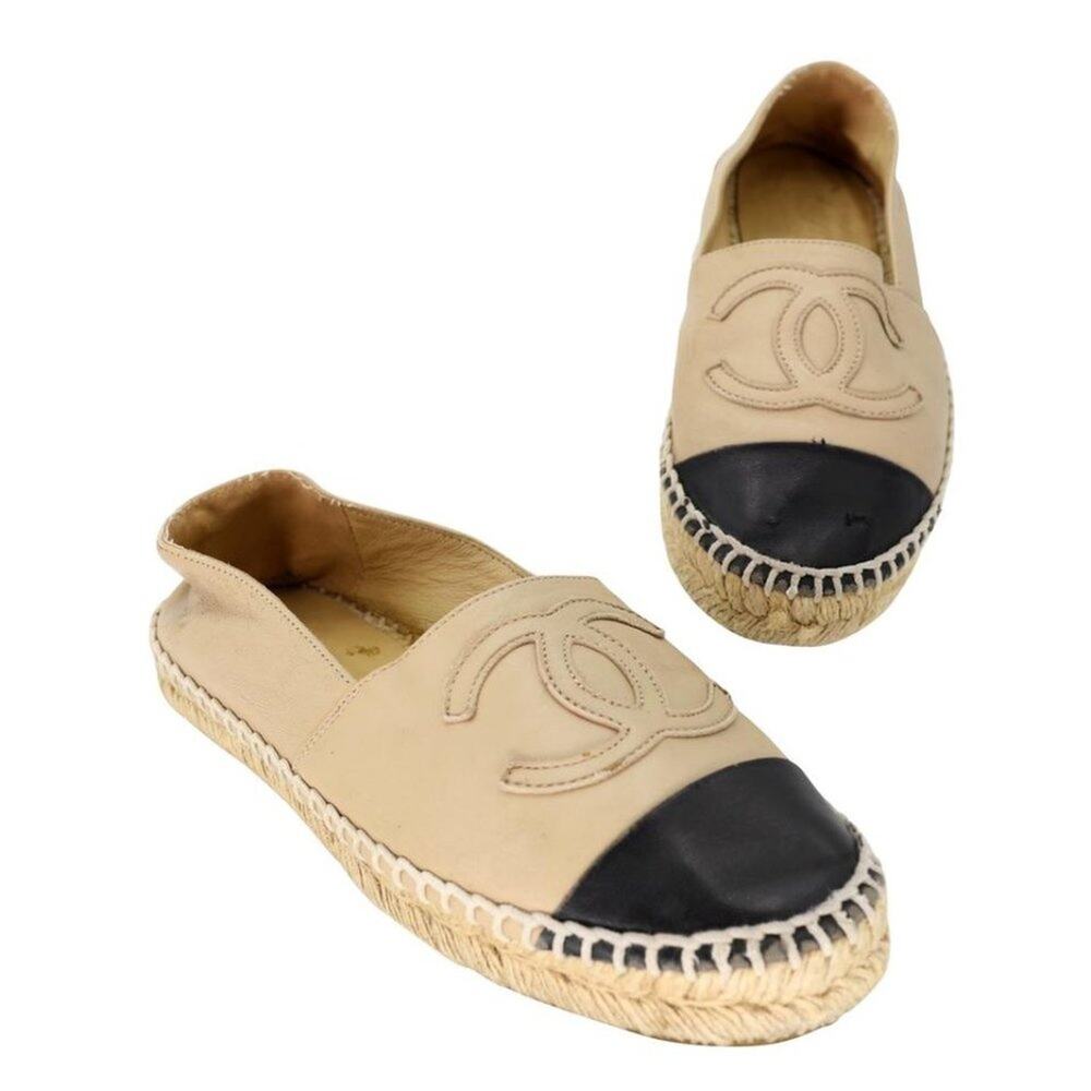 Chanel Espadrille 37 Leather Cap Toe CC Flats CC-S0304P-0008 - Picture 1 of 12